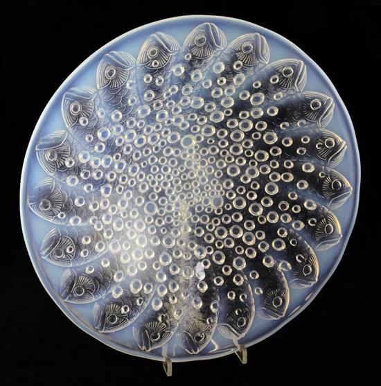 A René Lalique Roscoff pattern opalescent glass dish, 35.5cm